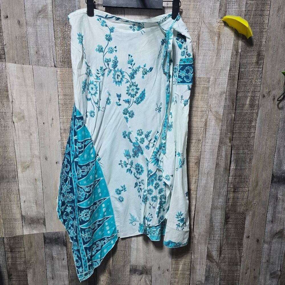 Teal and White Sequin McBling Handkerchief Skirt S/M Fairycore Summer Boho Festi
